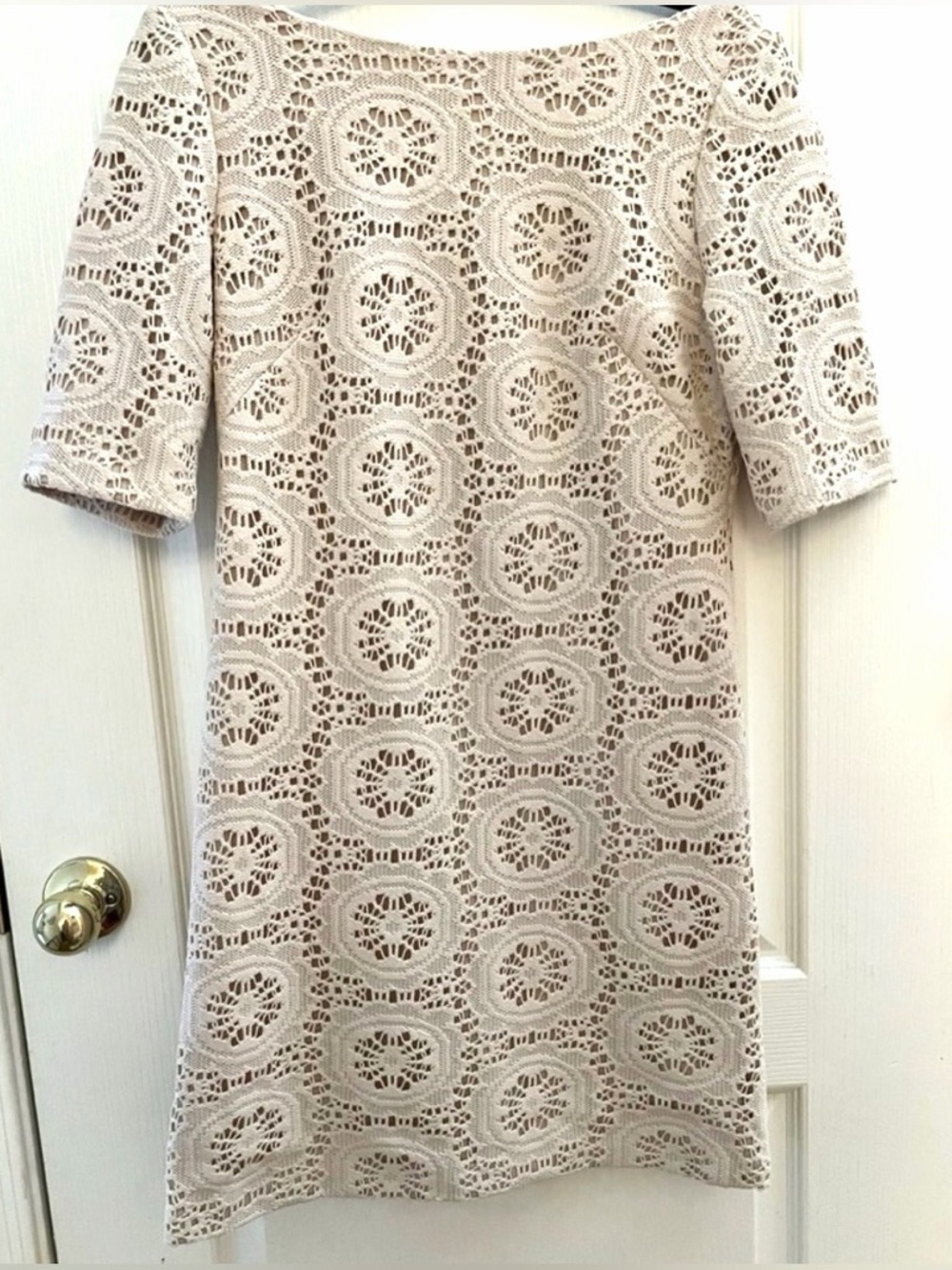 Jessica Howard Cream Crochet Lace Shift Dress Cottagecore Boho Mini Size 6